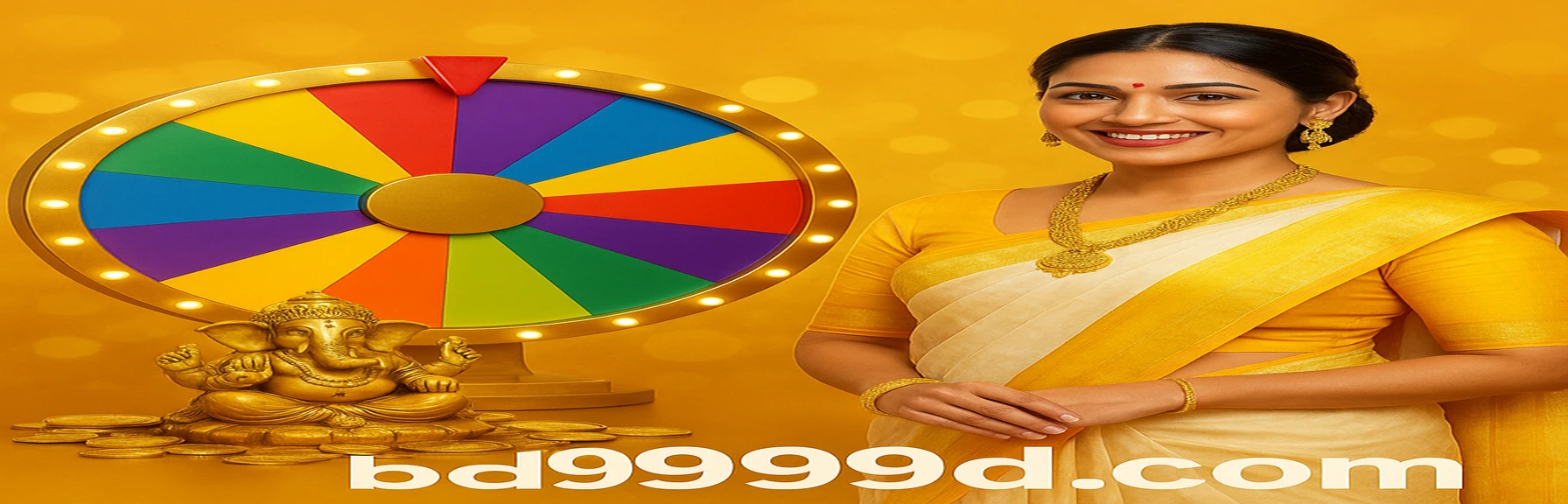 BD9999-এ রেজিস্ট্রেশন বোনাস প্রচার; বিনামূল্যে ৫৭ বার উইথড্রের সুযোগসহ একটি সুন্দর বাংলাদেশী নারী গণেশ মূর্তির পাশে প্রদর্শন